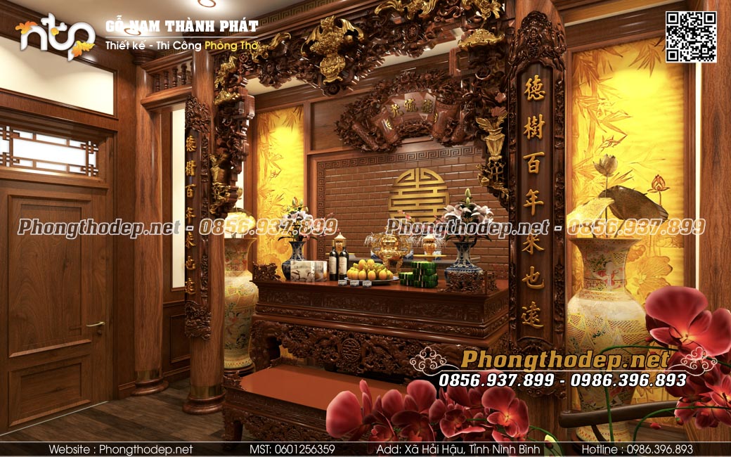Mẫu thiết kế phòng thờ ốp gỗ mang tính thẩm mỹ cao